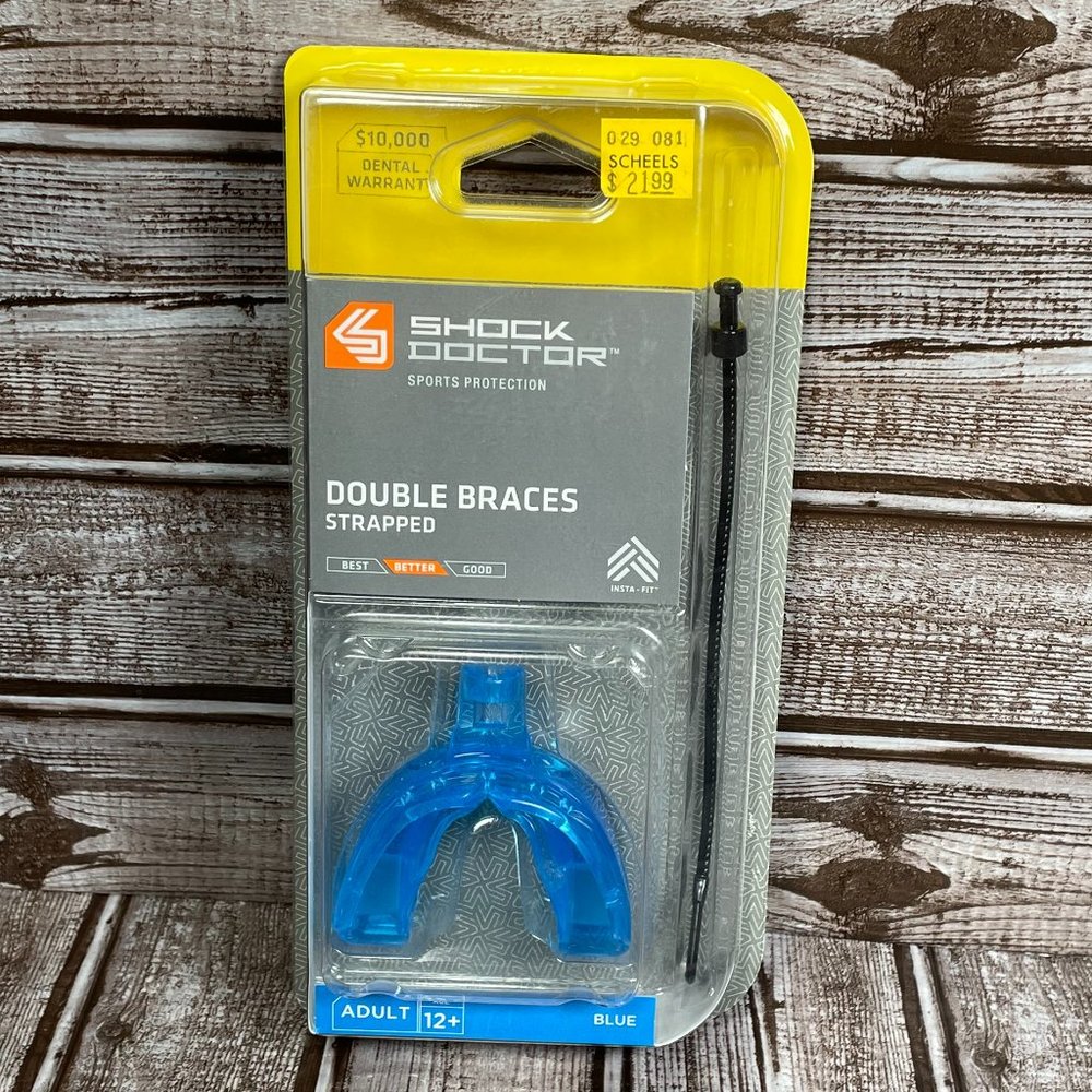 SHOCK DOCTOR Adult 12+ Double Braces Strapped Mouthguard Sports Protection NEW
